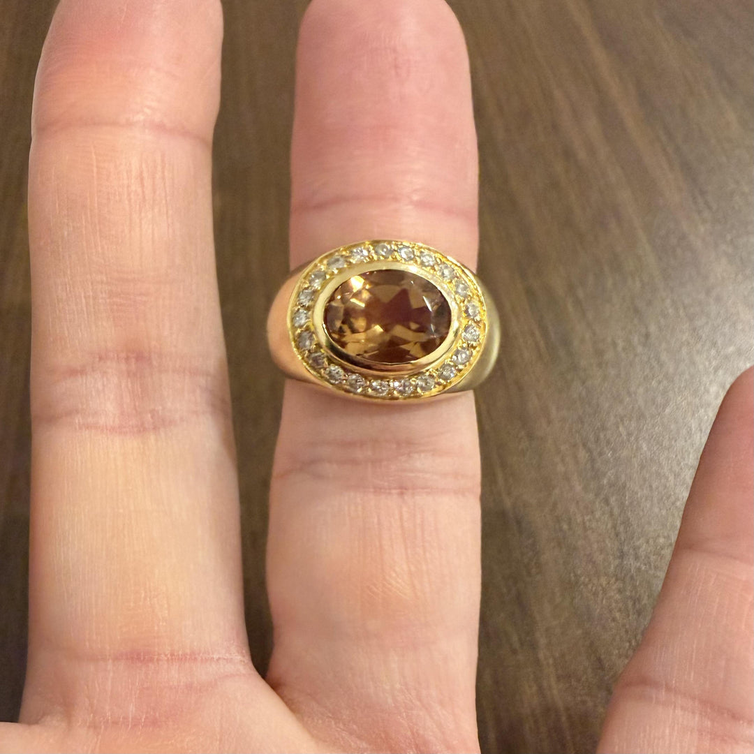 18k Yellow Gold Smoky Quartz and Diamond Heavy 21.2g Ring Size 7