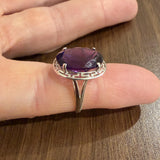 14k White Gold and Amethyst Greek Key Design Ring Size 55