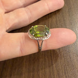 14k White Gold and Peridot Greek Key Design Ring Size 4.75