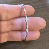 14k White Gold and Bezel Set Diamond Station Bangle Bracelet 7"