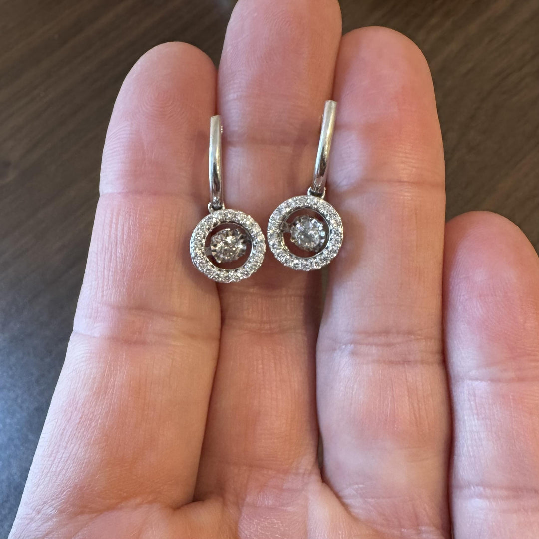 14k White Gold and 1cttw Diamond Floating Dangle Drop Earrings 1"