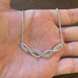 14k White Gold and 3cttw Diamond Wheat Link Fancy Pendant Necklace Italy 15"