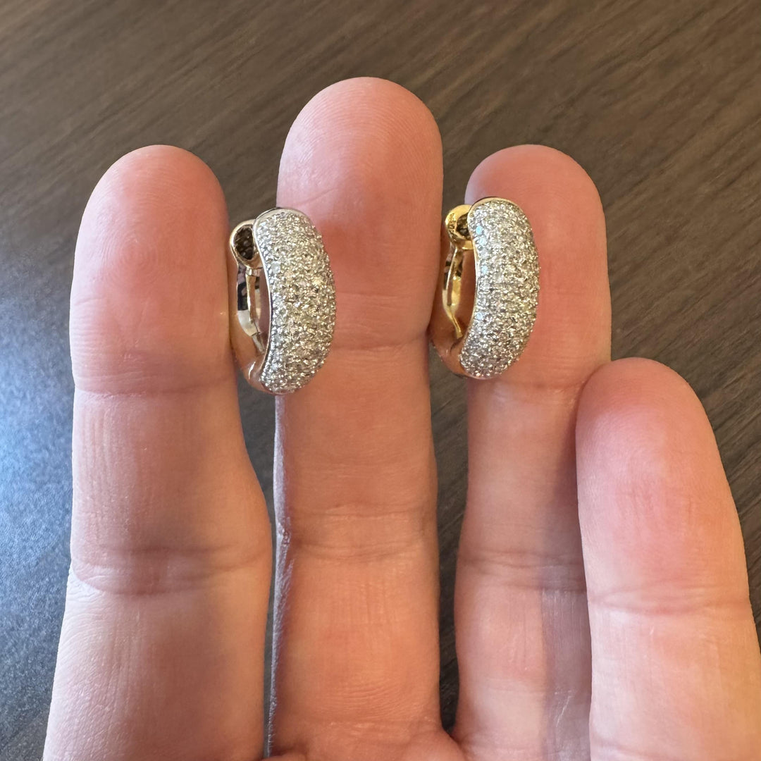 14k Yellow Gold and 3cttw Pave Diamond Huggie Earrings