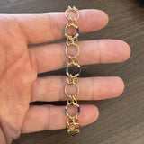 18k Yellow Gold and Enamel 10.2g Ladies Fancy Circle Link Bracelet Italy 8.5"