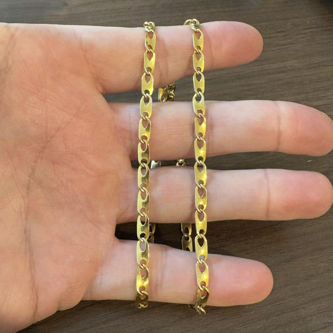 18k Yellow Gold 21g Solid Flat Vintage Mariner Link Chain Necklace Italy 20"