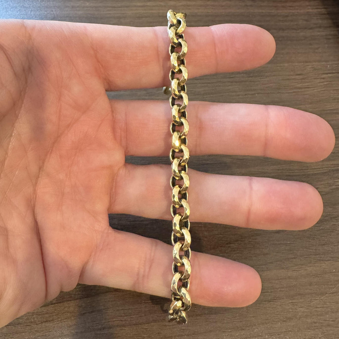 14k Yellow Gold 15.3g Vintage Beveled Rolo Link Bracelet Italy 7.75"
