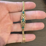 14k Yellow Gold Emerald and Diamond 11.8g Two Strand Rope Bracelet 7"