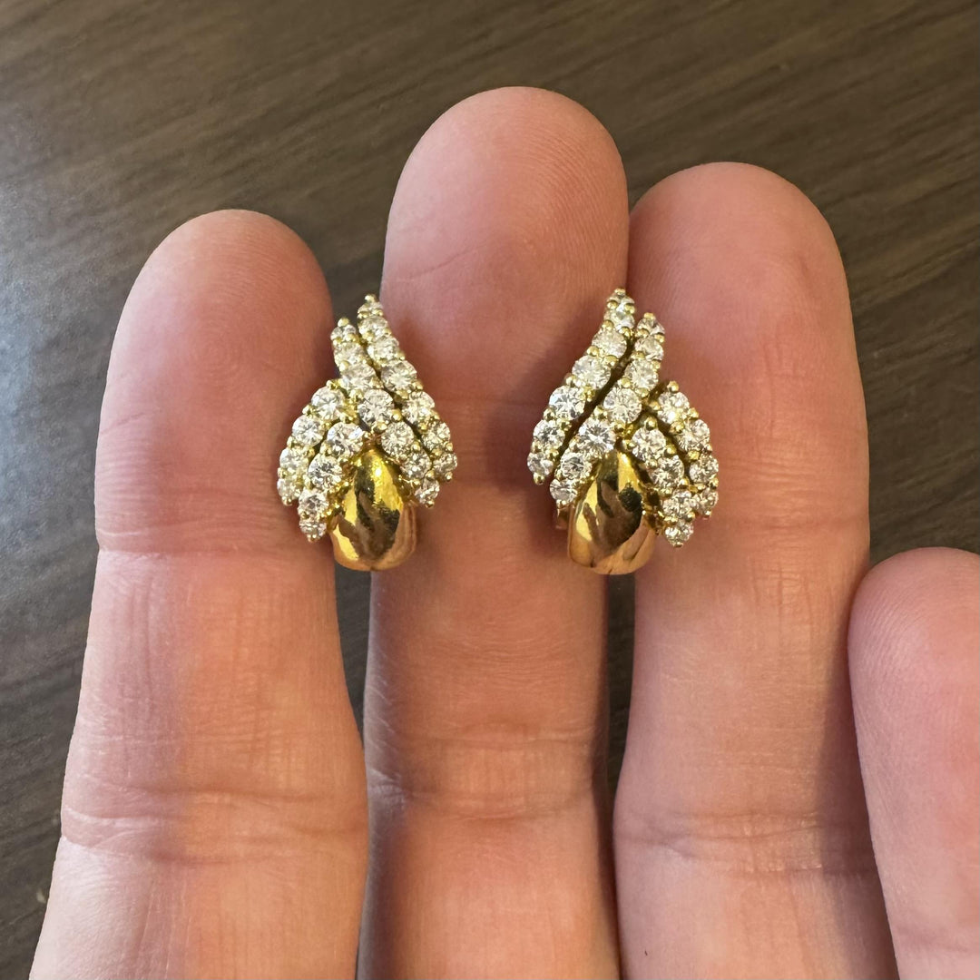 18k Yellow Gold and 2cttw Diamond 10.3g Fancy Ribbon Earrings Italy