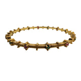 19k Yellow Gold 16.2g Small Solid Vintage Emerald and Ruby Bangle 6.85"