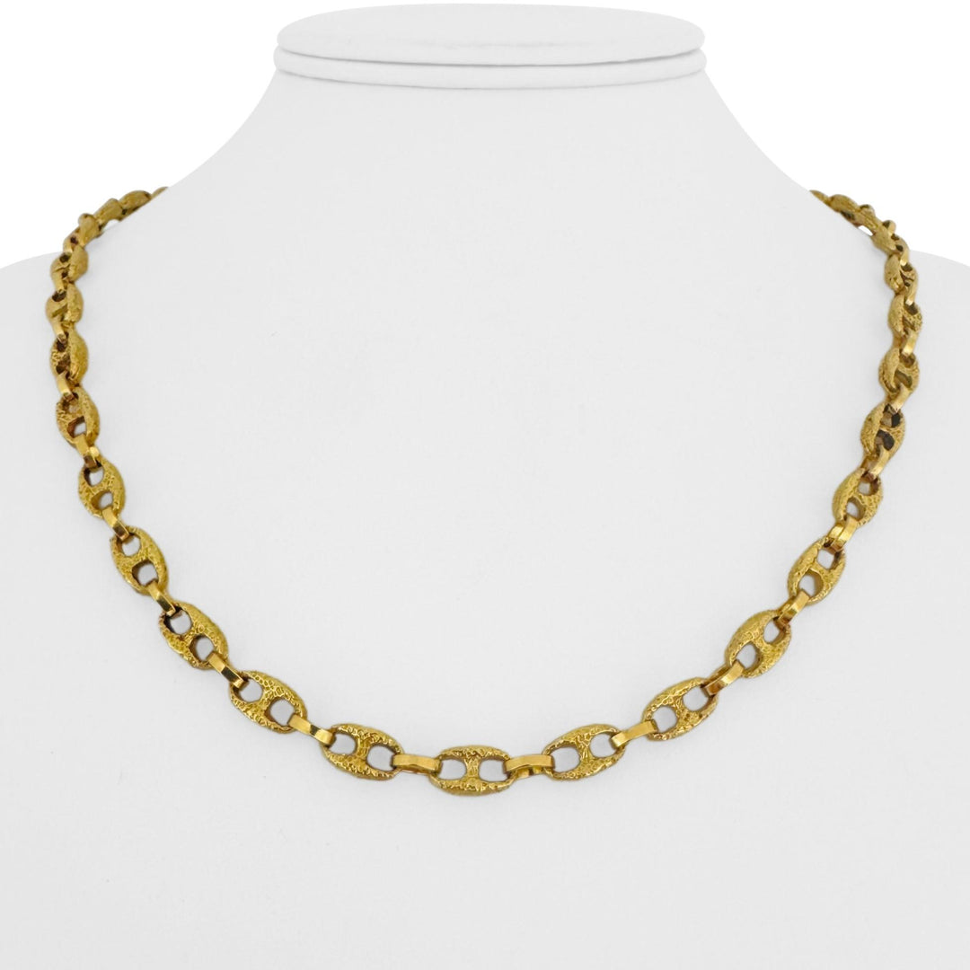 18k Yellow Gold 44g Vintage Solid Heavy Textured Mariner Link Necklace Italy 20"