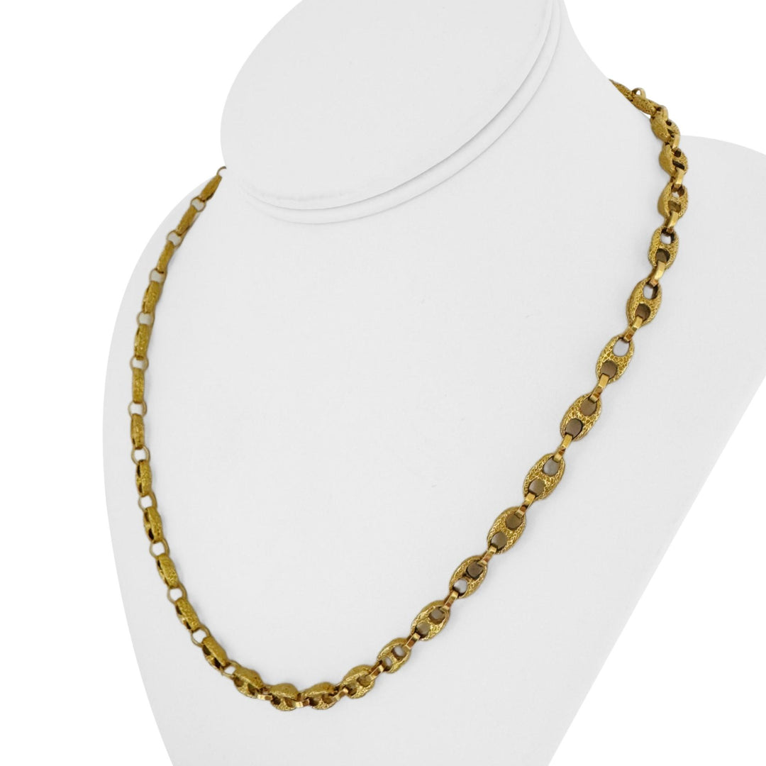 18k Yellow Gold 44g Vintage Solid Heavy Textured Mariner Link Necklace Italy 20"