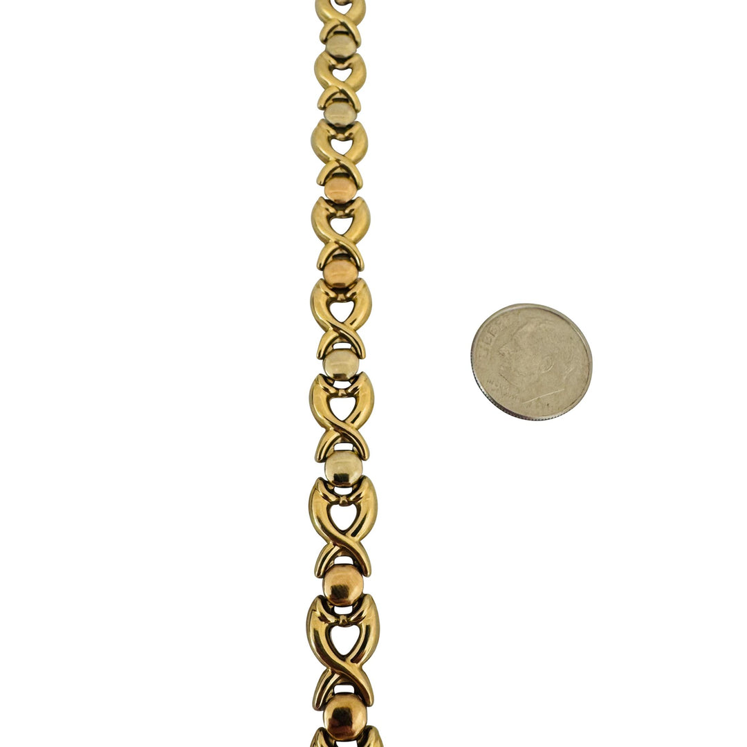 18k Yellow White and Rose Gold 10.5g Ladies Fancy Link Bracelet Italy 7.5"