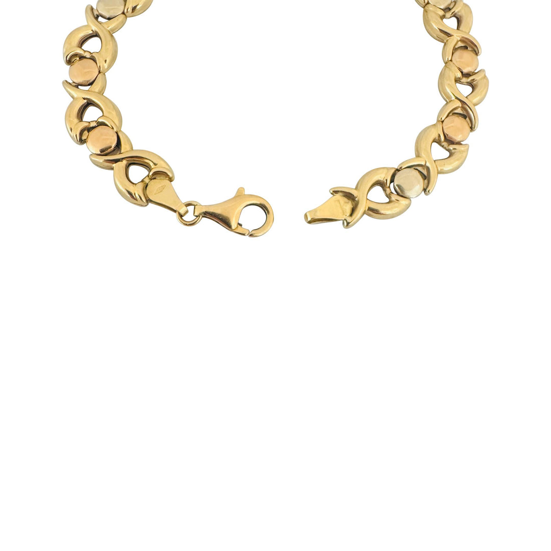 18k Yellow White and Rose Gold 10.5g Ladies Fancy Link Bracelet Italy 7.5"