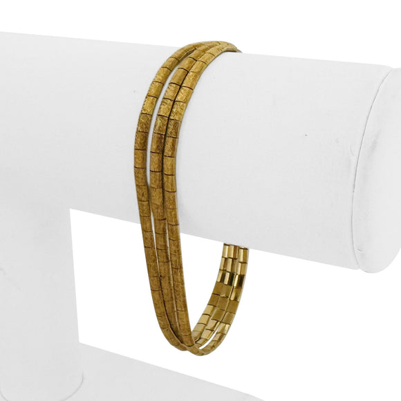 18k Yellow Gold 22g Vintage Satin Finish Three Strand Omega Bracelet Italy 7.5