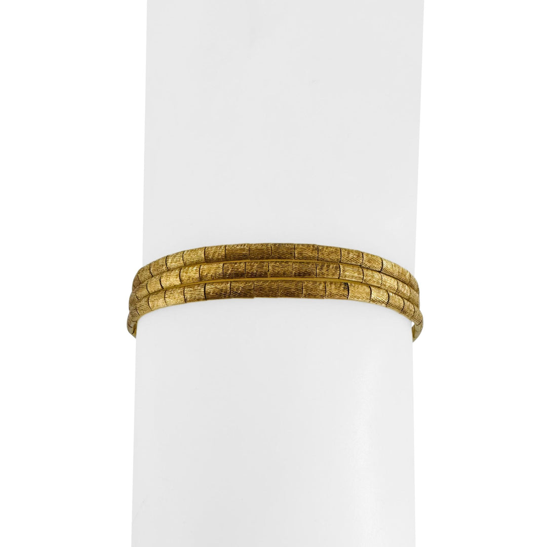 18k Yellow Gold 22g Vintage Satin Finish Three Strand Omega Bracelet Italy 7.5"