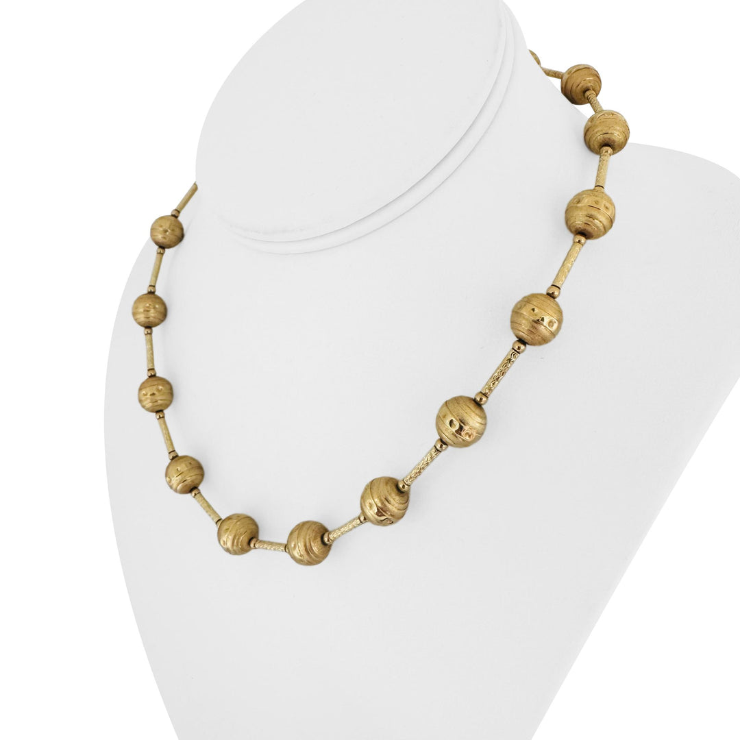 14k Yellow Gold 20.2g Ladies Vintage 10mm Ball Bead String Necklace Italy 17"