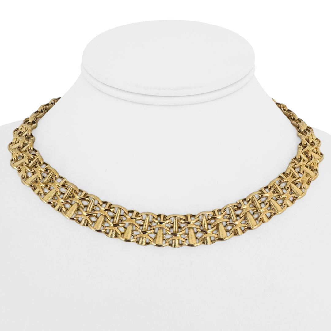 14k Yellow Gold 26.6g Ladies 12.5mm Fancy Bismark Link Necklace Italy 16.5"