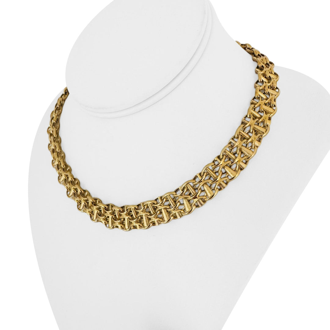 14k Yellow Gold 26.6g Ladies 12.5mm Fancy Bismark Link Necklace Italy 16.5"