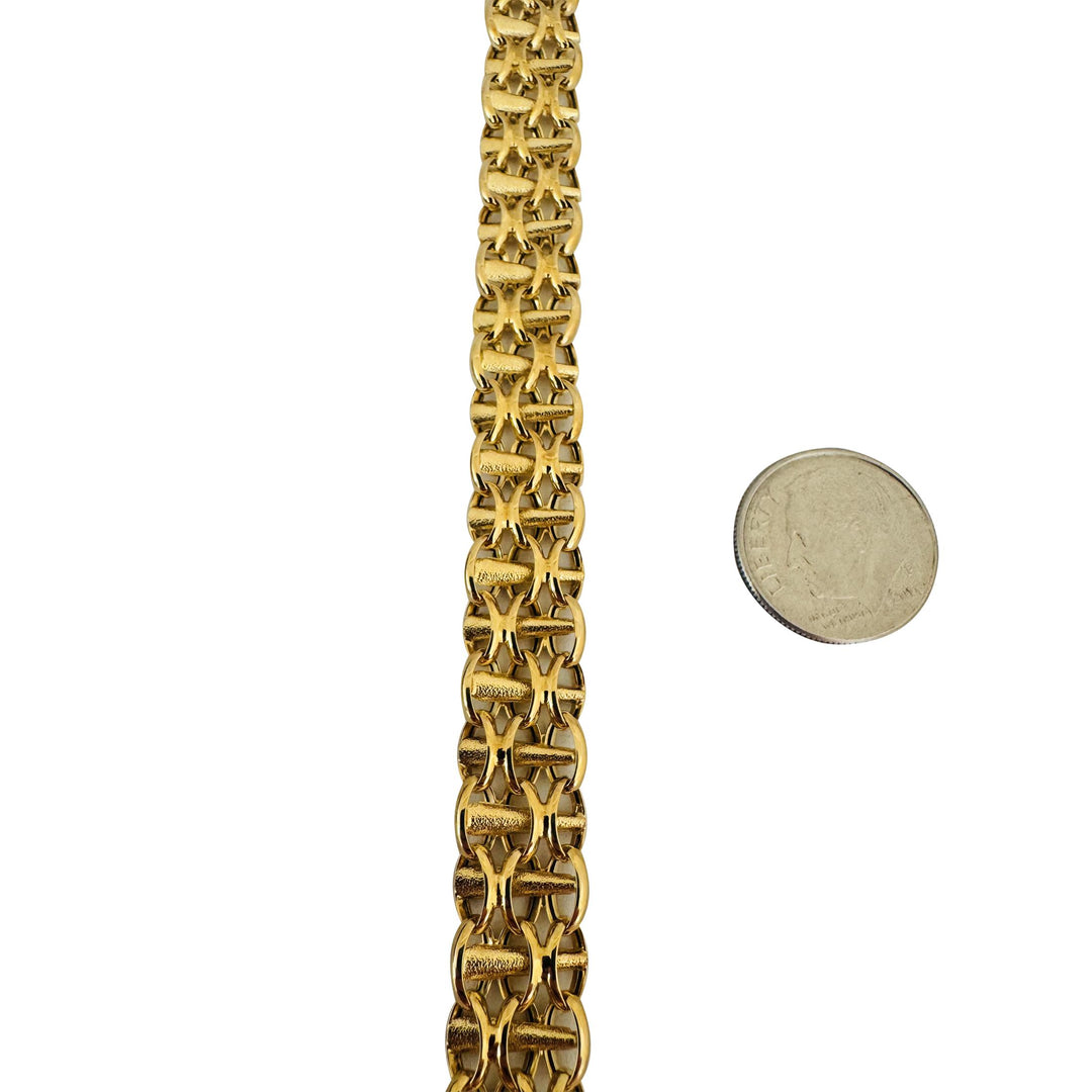 14k Yellow Gold 26.6g Ladies 12.5mm Fancy Bismark Link Necklace Italy 16.5"