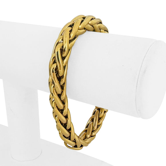 14k Yellow Gold 29.5g Thick Heavy 10mm Wheat Link Bracelet Italy 7.75