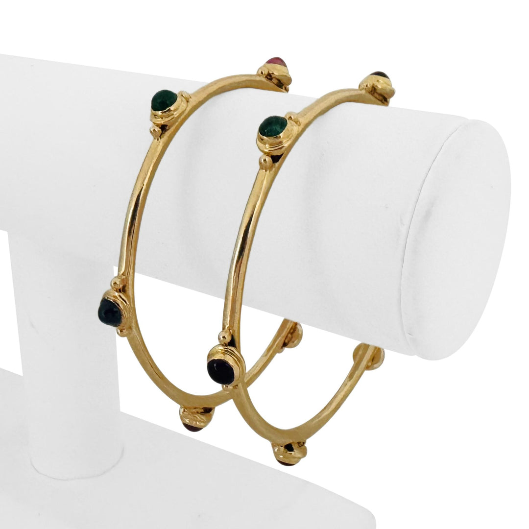 Pair of 14k Yellow Gold and Assorted Cabochon Gemstones Bangle Bracelets 7.75"