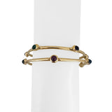Pair of 14k Yellow Gold and Assorted Cabochon Gemstones Bangle Bracelets 7.75"