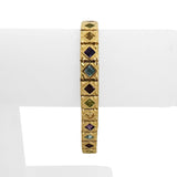 14k Yellow Gold and Multi Princess Cut Gemstone Fancy Link Bracelet 7.25"