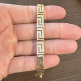 14k Yellow Gold 16g Solid Polished 8.5mm Greek Key Panel Link Bracelet 7"