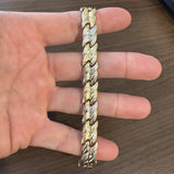 14k Yellow and White Gold 15.8g Two Tone 11mm Fancy Link Bracelet Italy 7.25"