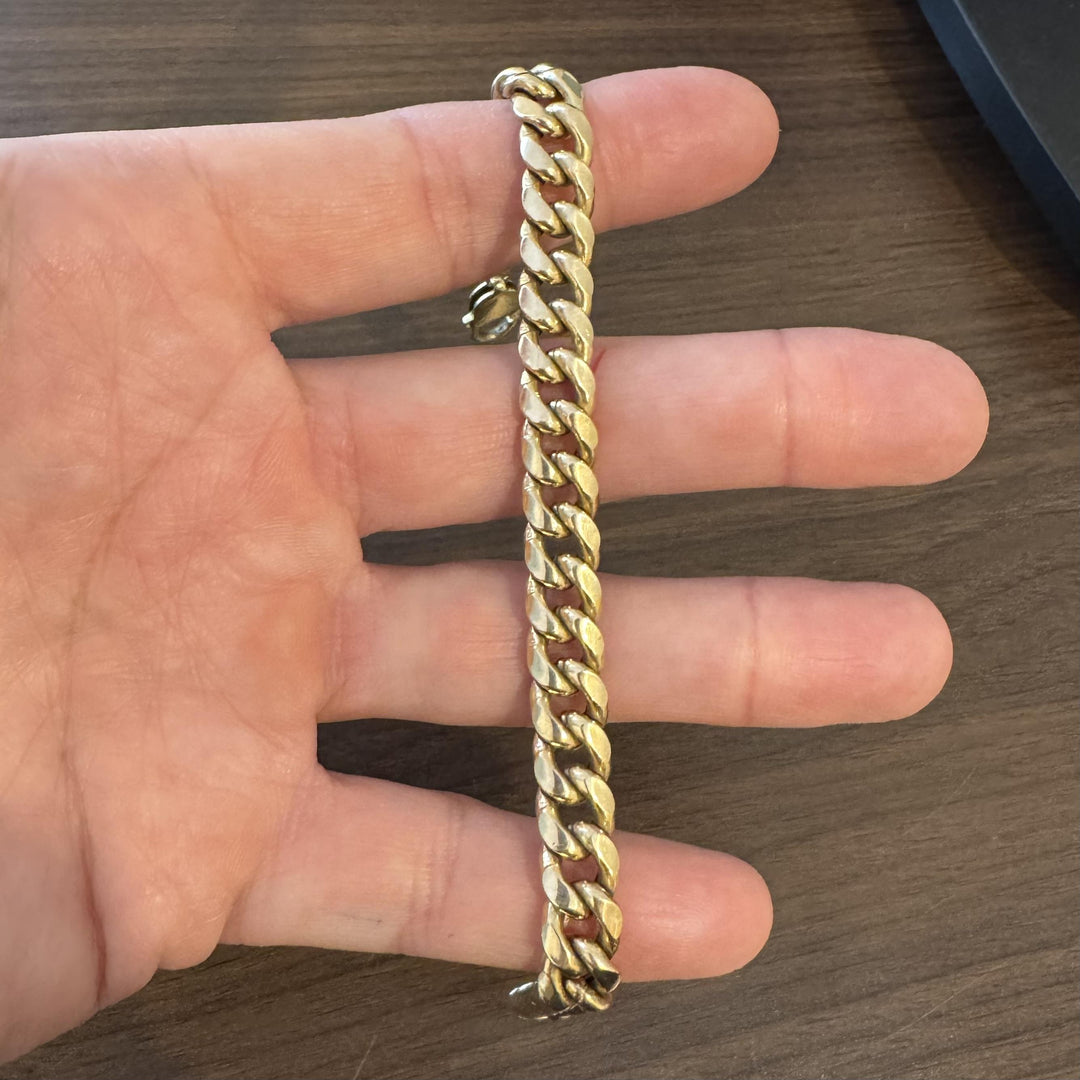 14k Yellow Gold 21.4g Semi Solid 9mm Men's Vintage Curb Link Bracelet 8.75"