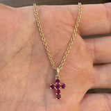 18k Yellow Gold Ruby and Diamond Cross Pendant Cable Link Necklace