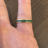 18k Yellow Gold and Emerald 4mm Solid Vintage Eternity Band Size 8.75