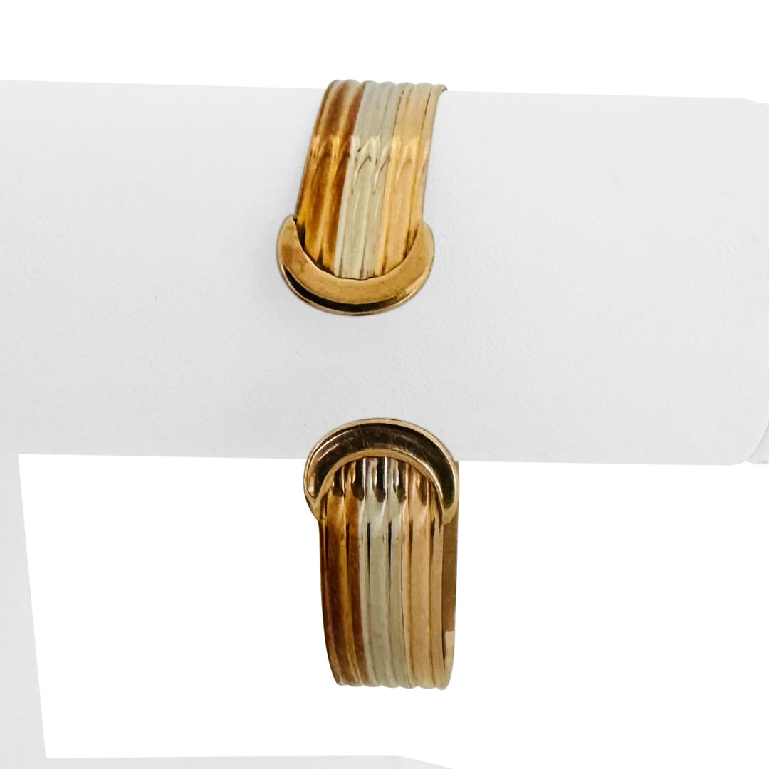 14k Yellow White and Rose Gold 17.2g Vintage Flex Cuff Bracelet Italy 7.25"