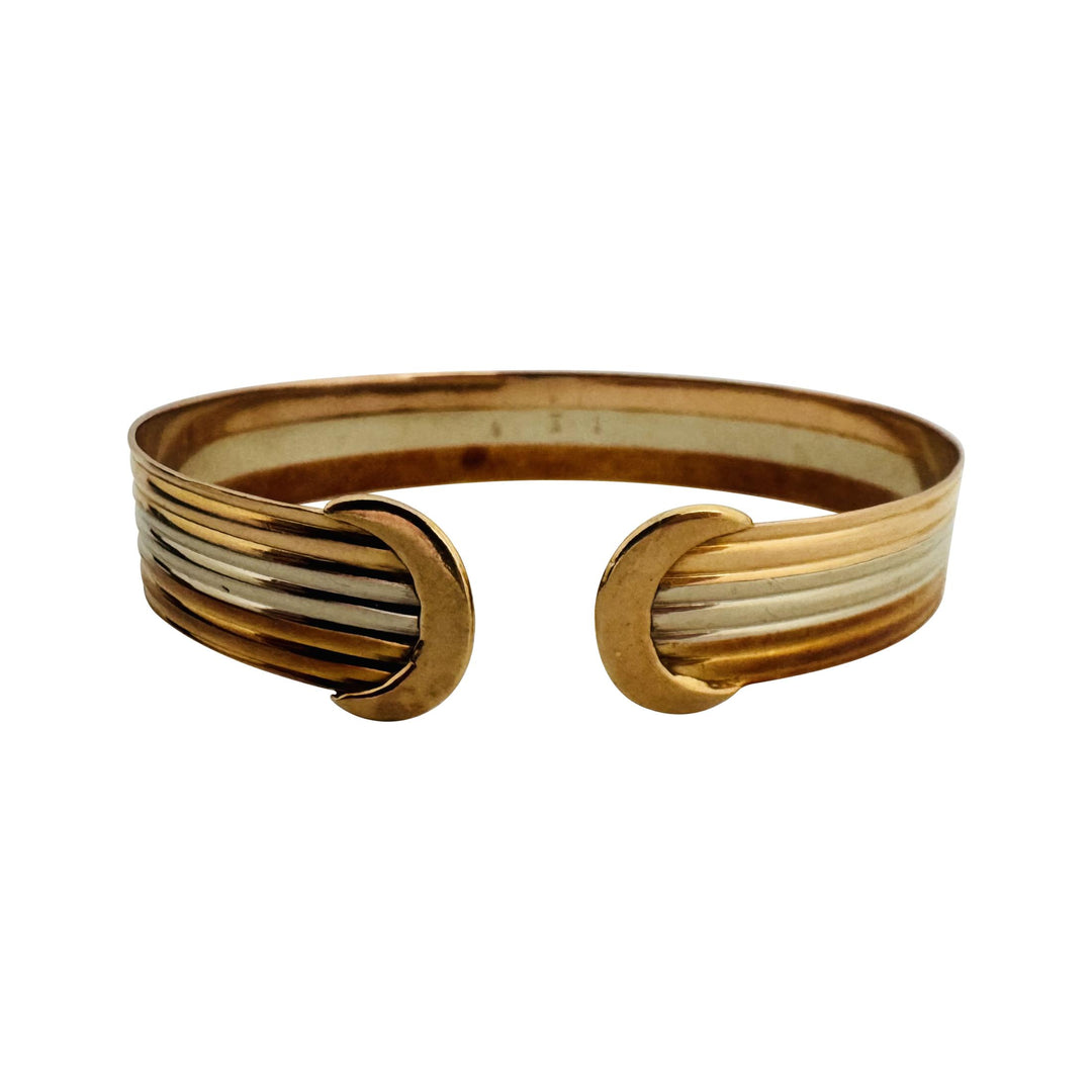 14k Yellow White and Rose Gold 17.2g Vintage Flex Cuff Bracelet Italy 7.25"