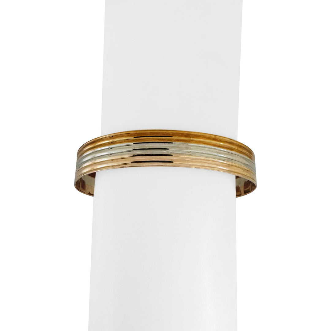 14k Yellow White and Rose Gold 17.2g Vintage Flex Cuff Bracelet Italy 7.25"