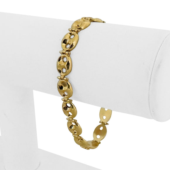 14k Yellow Gold 10.5g Ladies Polished 8.5mm Puffy Mariner Link Bracelet Italy 7
