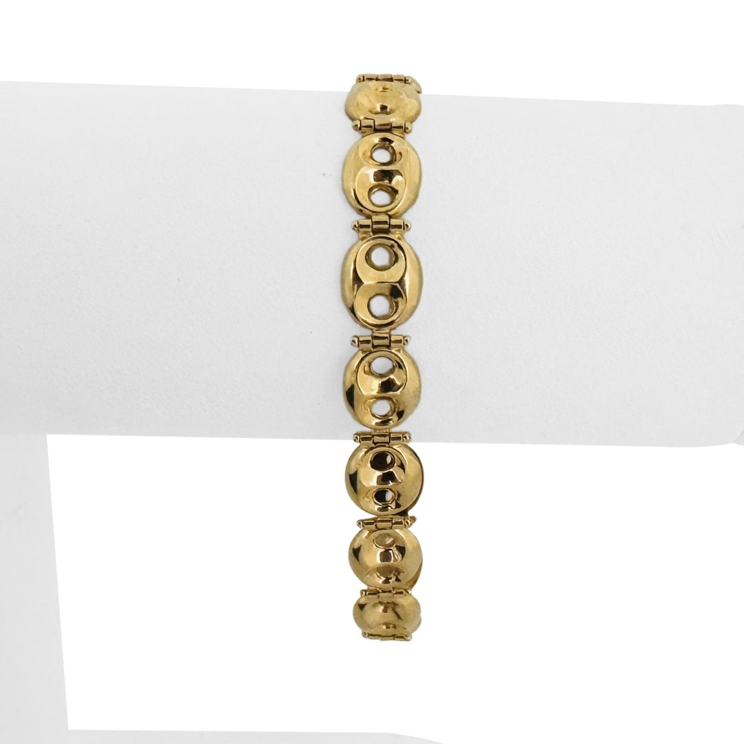 14k Yellow Gold 10.5g Ladies Polished 8.5mm Puffy Mariner Link Bracelet Italy 7"