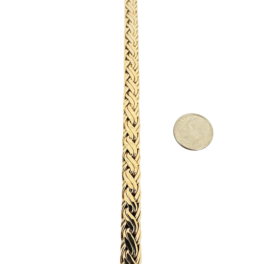 14k Yellow Gold 22g Thick Polished 7.5mm Flattened Braided Link Bracelet 8"