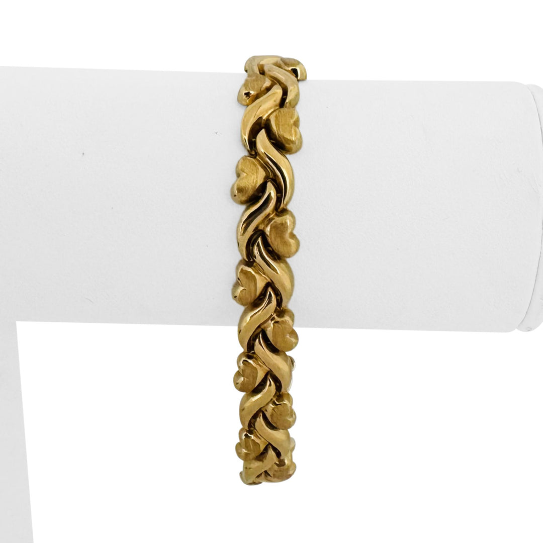 14k Yellow Gold 12.6g Ladies Vintage 9mm Fancy Heart Link Bracelet 7"