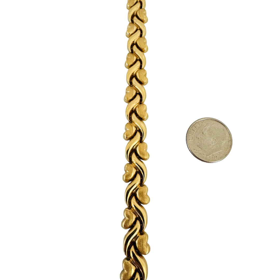 14k Yellow Gold 12.6g Ladies Vintage 9mm Fancy Heart Link Bracelet 7"