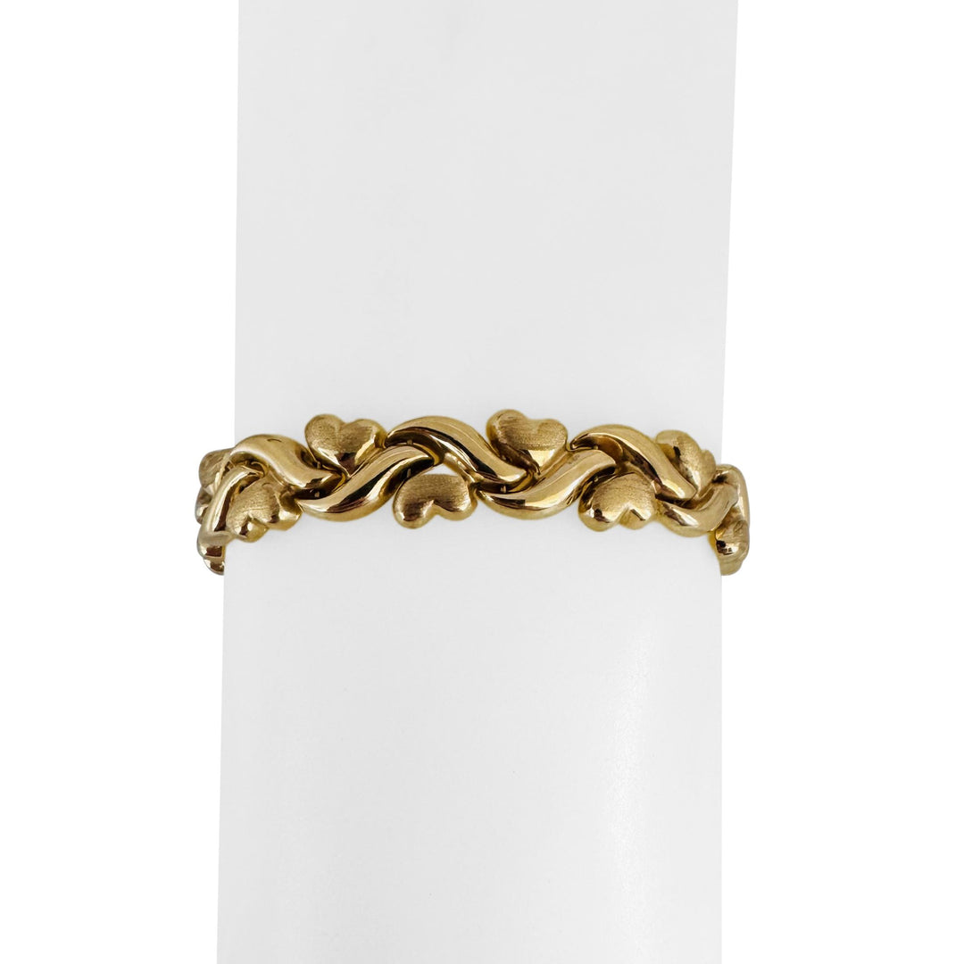 14k Yellow Gold 12.6g Ladies Vintage 9mm Fancy Heart Link Bracelet 7"