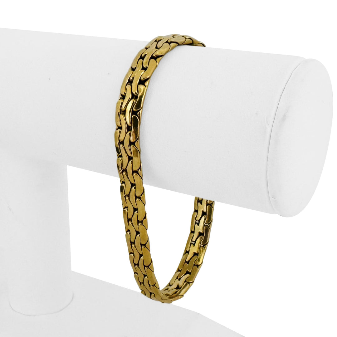 18k Yellow Gold 19.2g Vintage Thick 7.5mm Flattened C Link Bracelet Italy 8"