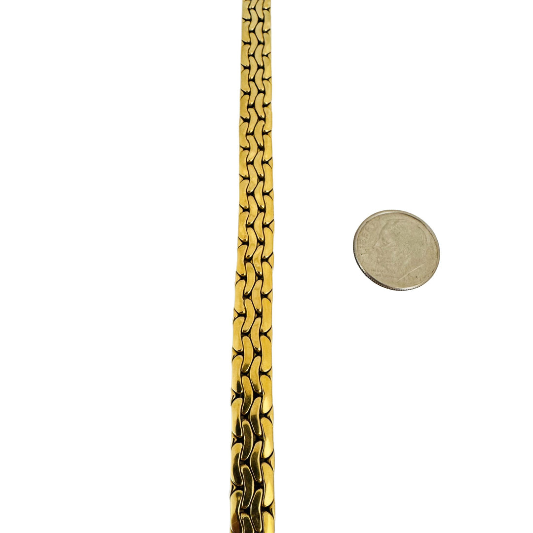 18k Yellow Gold 19.2g Vintage Thick 7.5mm Flattened C Link Bracelet Italy 8"