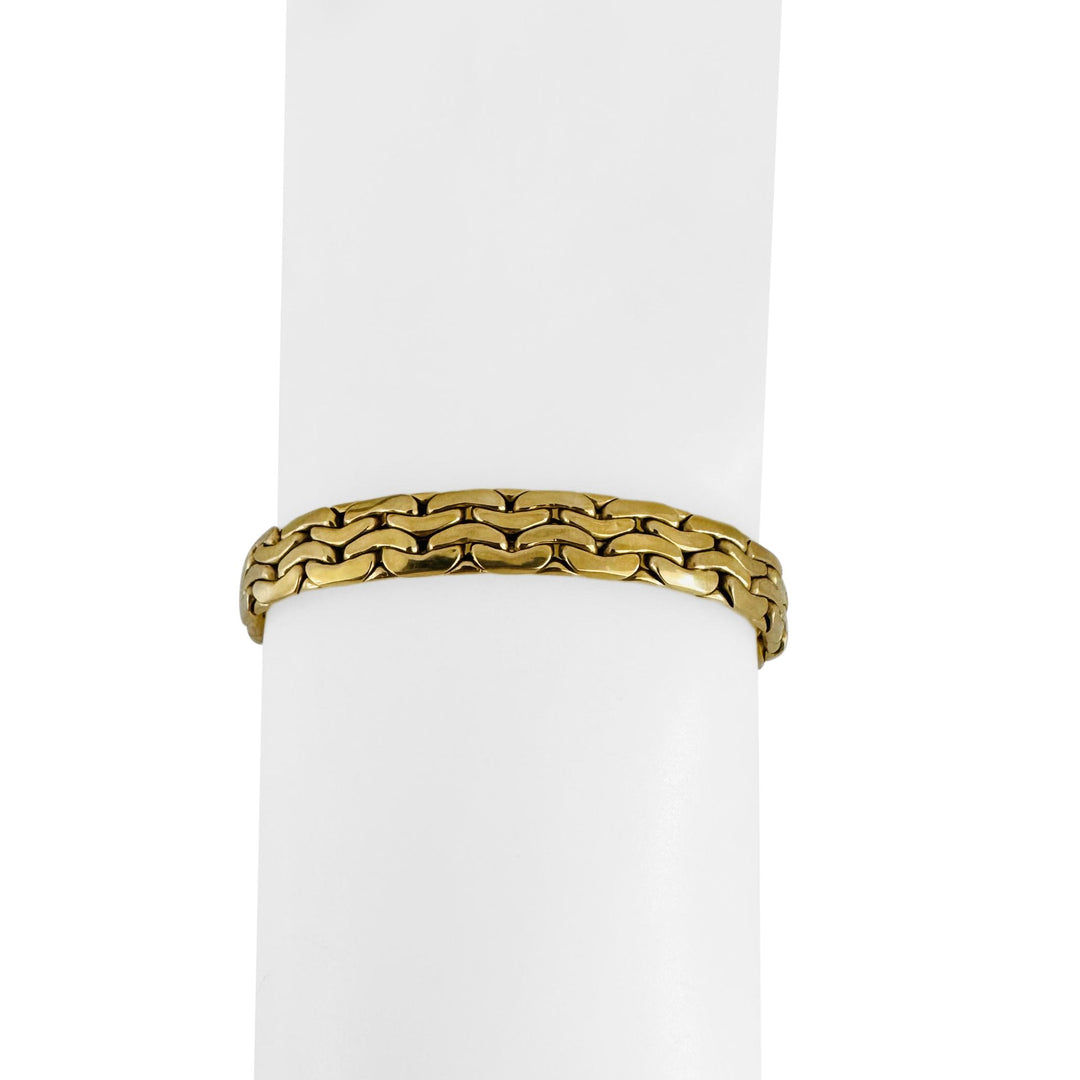 18k Yellow Gold 19.2g Vintage Thick 7.5mm Flattened C Link Bracelet Italy 8"