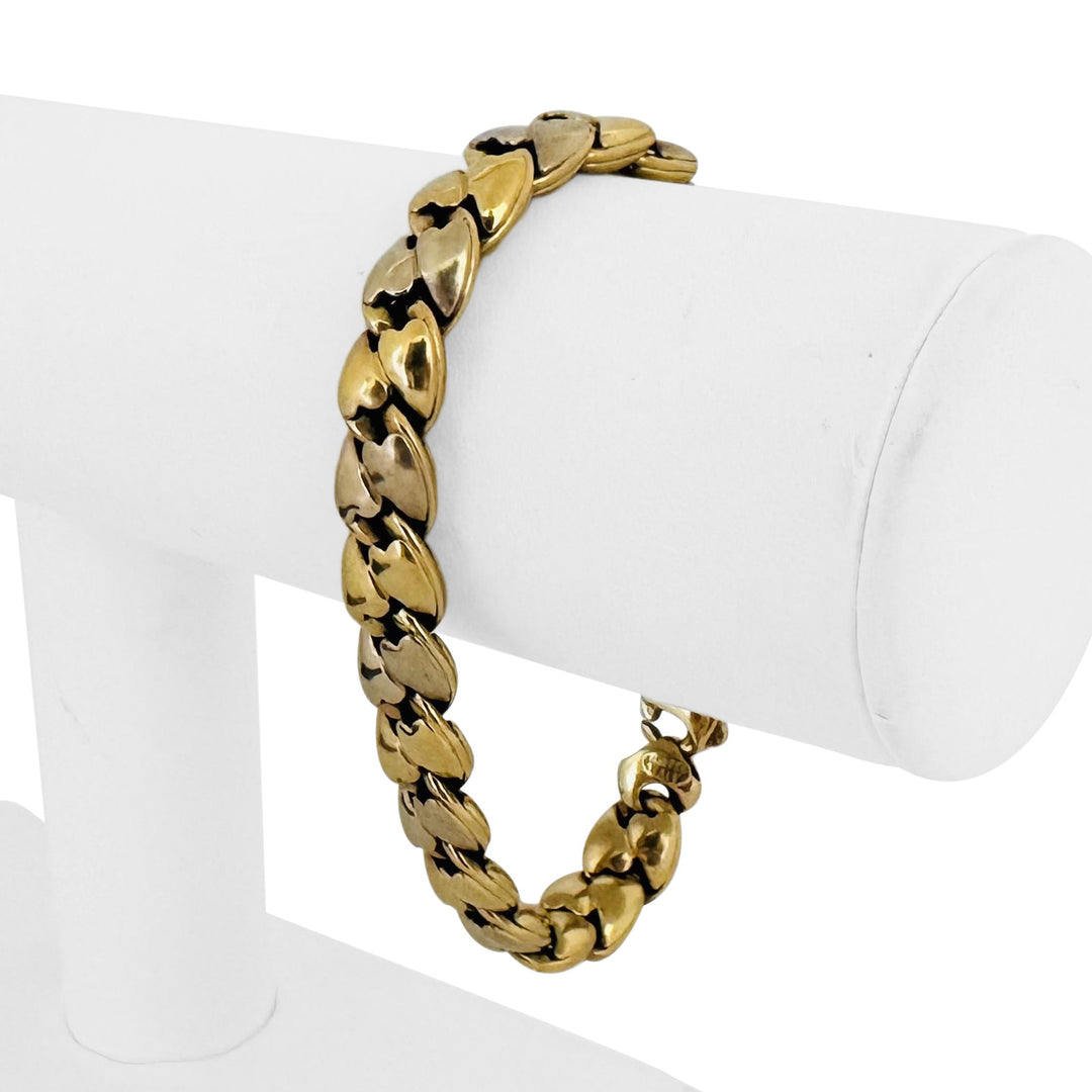 14k Yellow and White Gold 18.8g Thick Puffed Fancy Link Bracelet Italy 7.25"