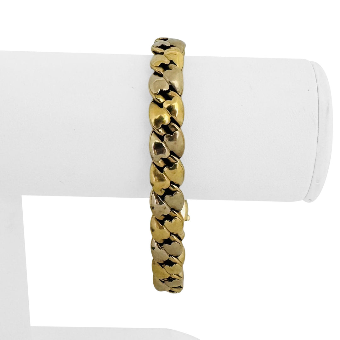 14k Yellow and White Gold 18.8g Thick Puffed Fancy Link Bracelet Italy 7.25"