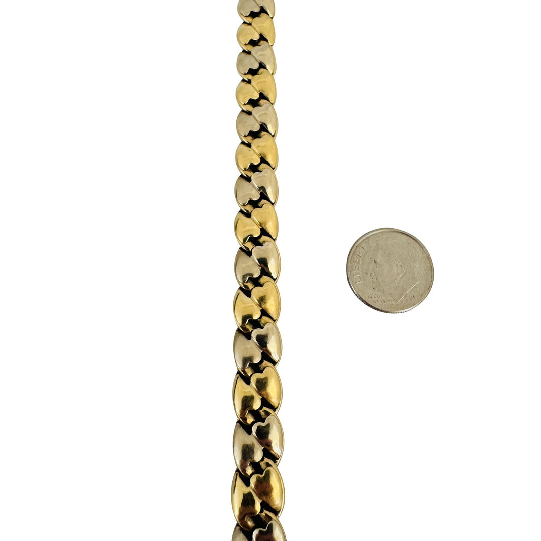 14k Yellow and White Gold 18.8g Thick Puffed Fancy Link Bracelet Italy 7.25"