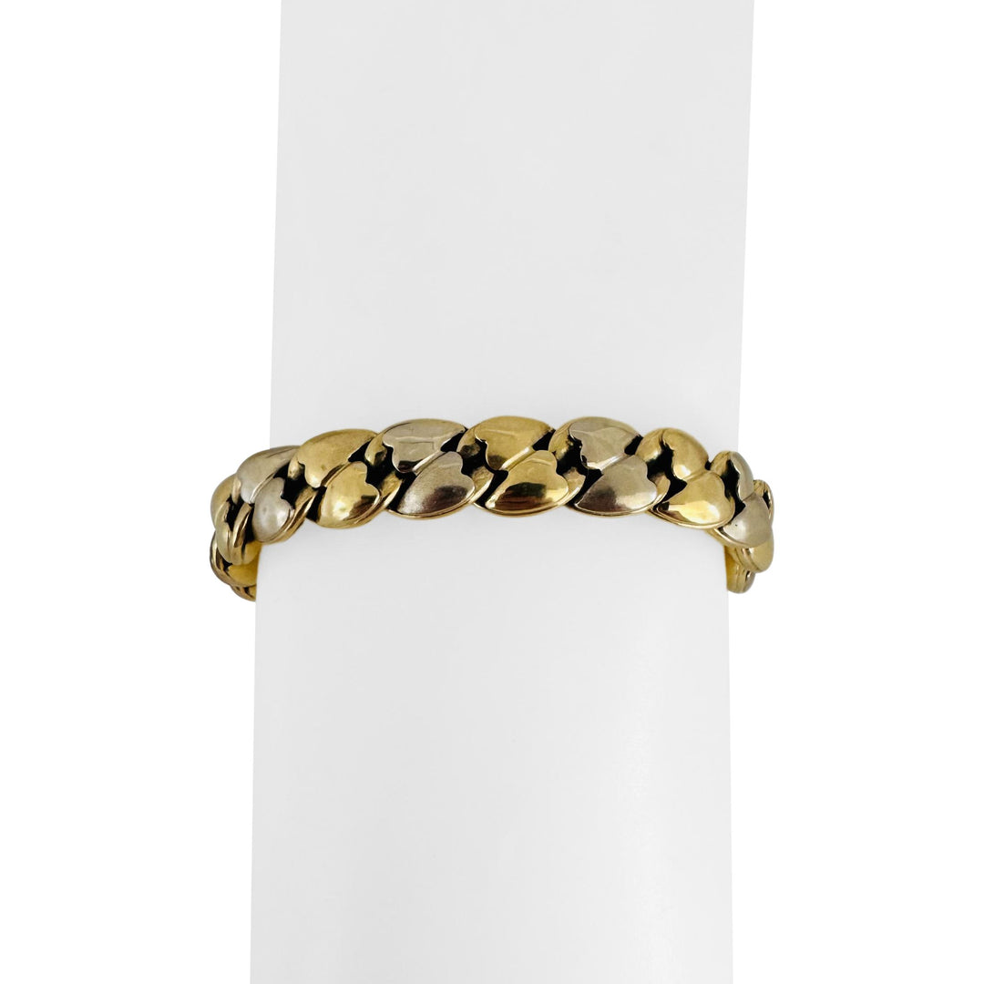 14k Yellow and White Gold 18.8g Thick Puffed Fancy Link Bracelet Italy 7.25"