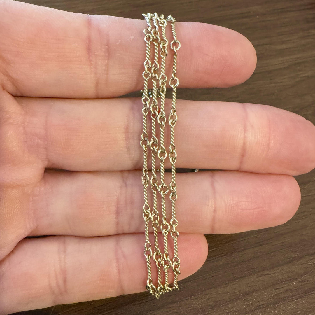 14k Yellow Gold 10.6g Vintage Solid Thin Dog Bone Link Chain Necklace 30"