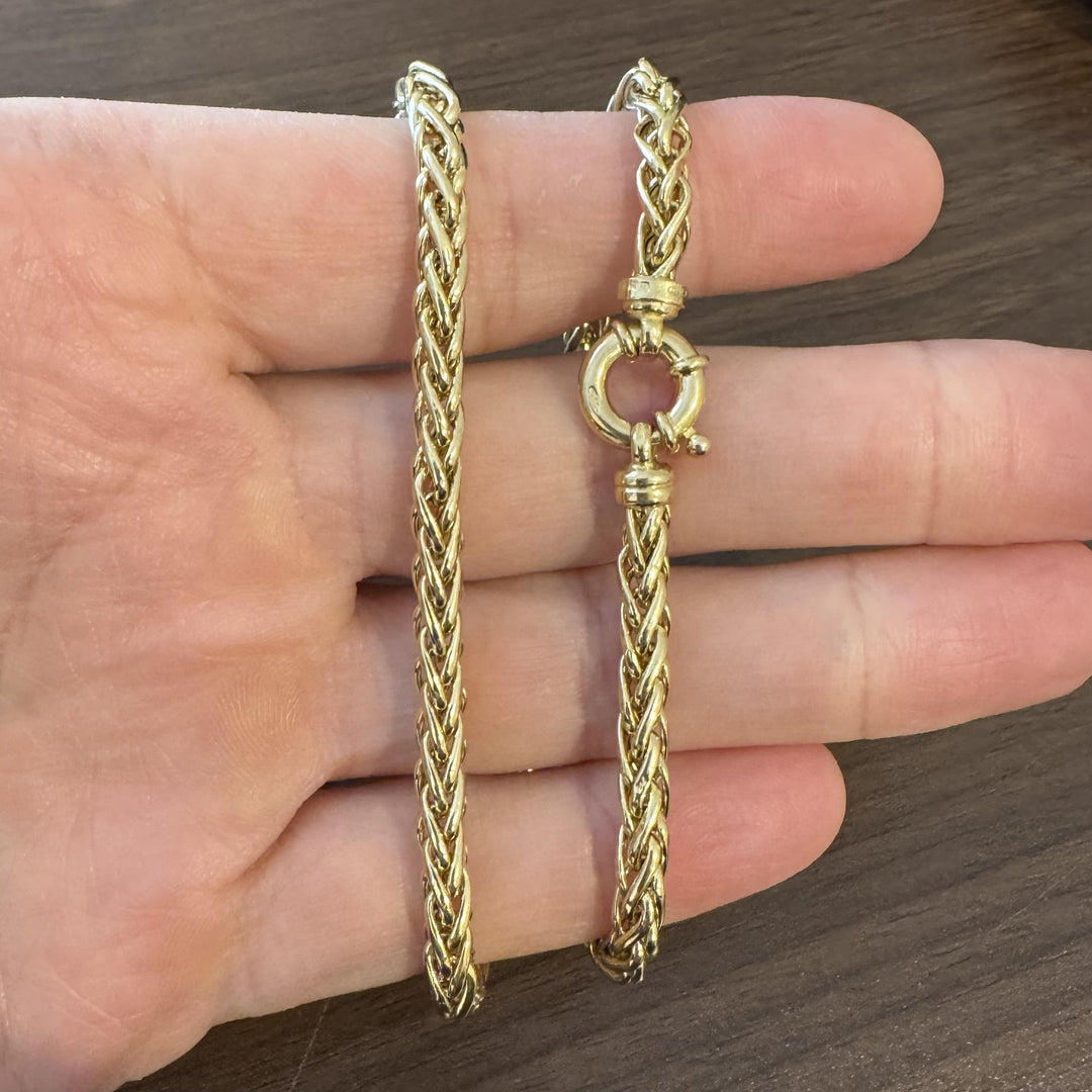 18k Yellow Gold 17.9g Ladies Polished 5mm Wheat Link Chain Necklace Italy 17"